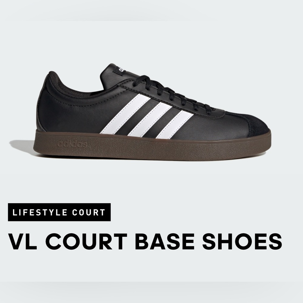 Adidas VL Court Base Core Black White Men 10.5 Sneaker Shoe Casual Reg Fit T-Toe